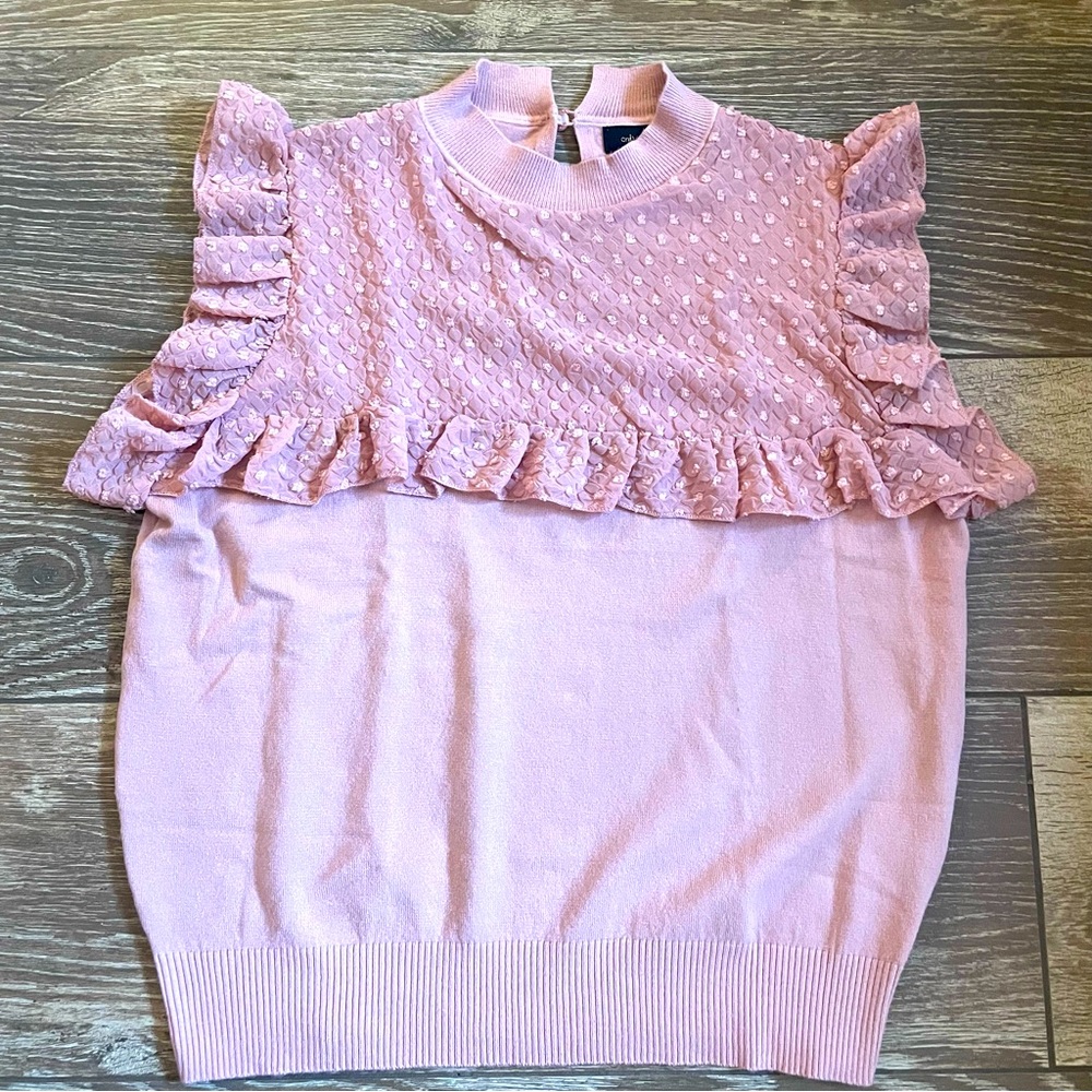 Ontwelfth Sleeveless Sweater Sweet Feminine style sweater  Swiss Dot ruffle XL